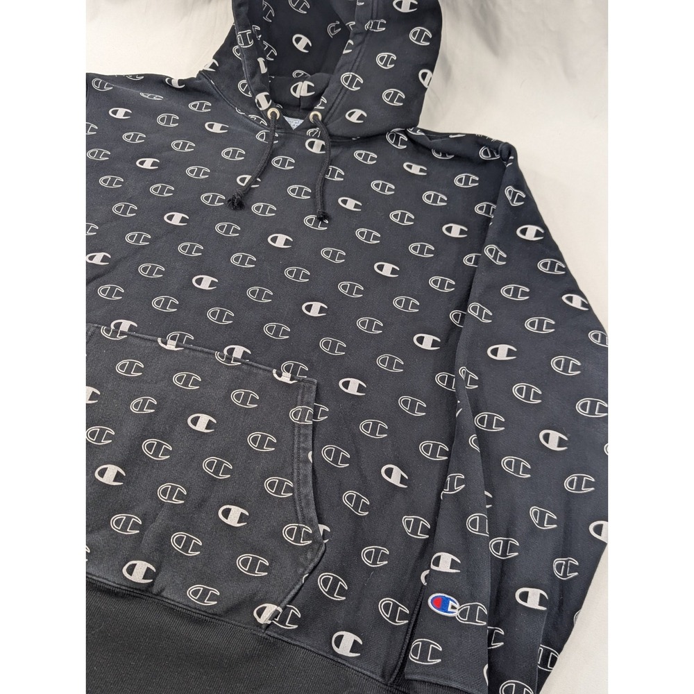 Vtg 90s Champion Reverse Weave Hoodie‎ Black XXL All Over Phenomenal Condition